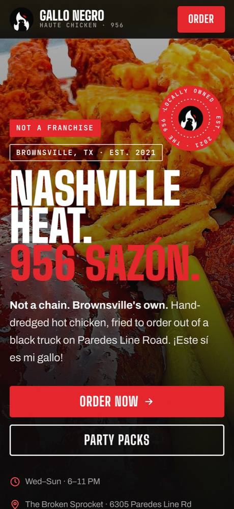 Gallo Negro Haute Chicken mobile sample site