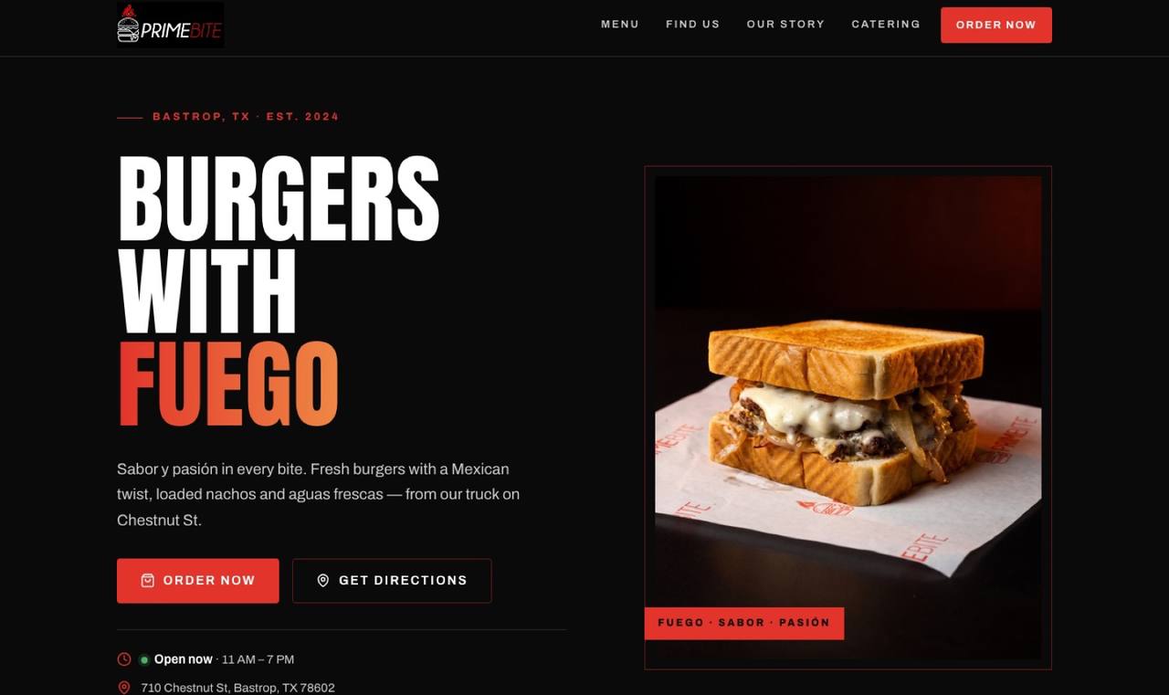 Prime Bite desktop concept site